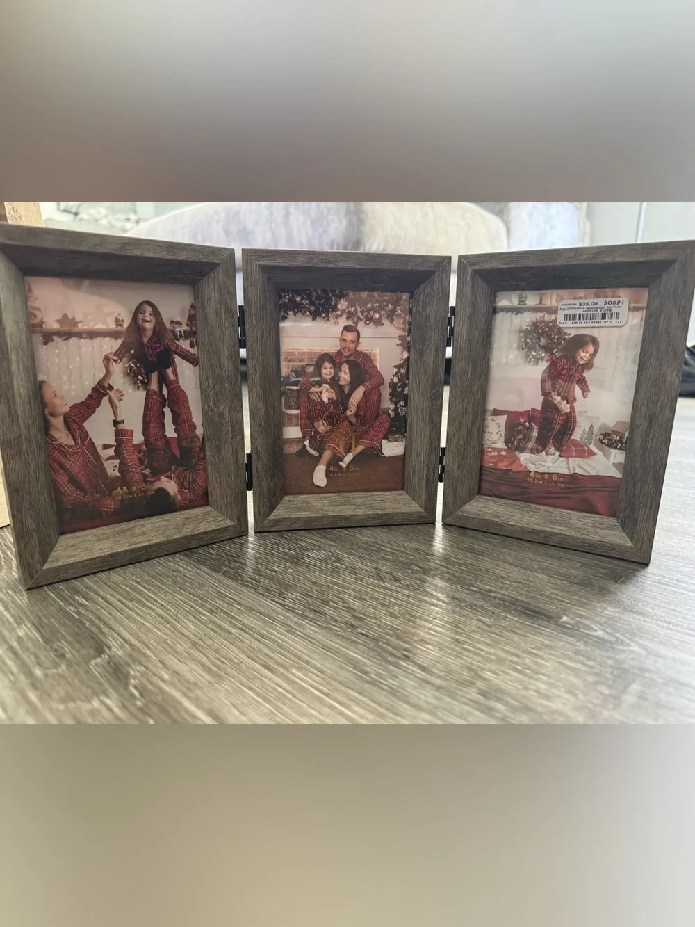 Rustic Hinged Triple Photo Frame - Brownish Gray